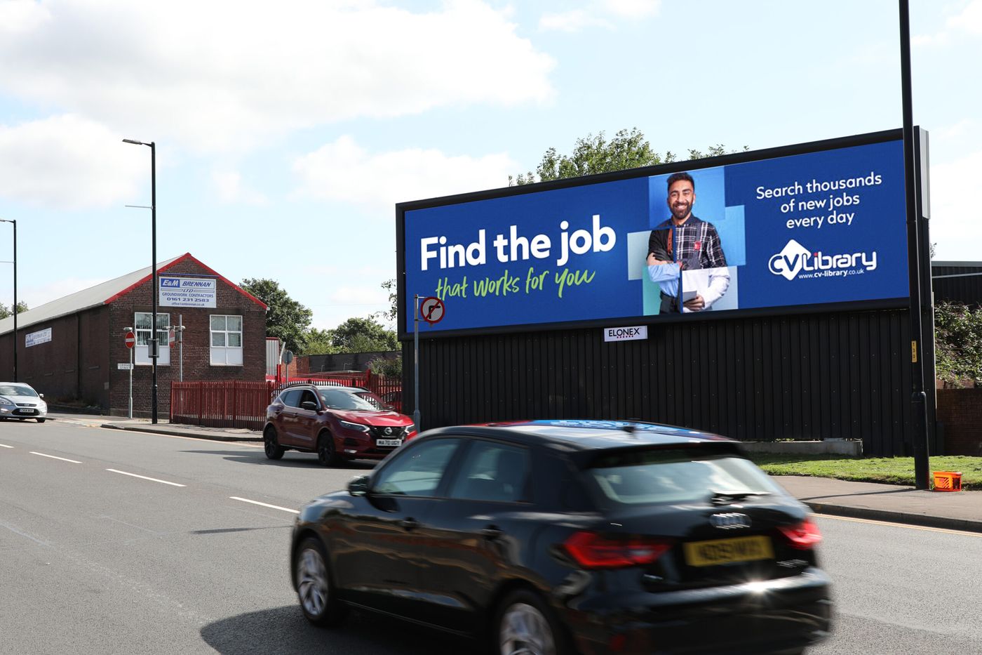 A digital roadside billboard showing a recruitment ad